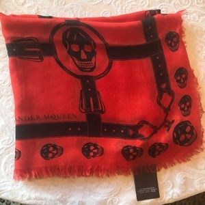 Alexander McQueen Red and Black Buckle Scarf